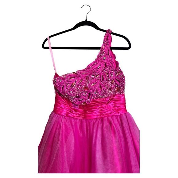 NWT Blush Prom by Alexia 9279 Hot Pink One-Shoulder Beaded Dress Sz 6 - Picture 3 of 16